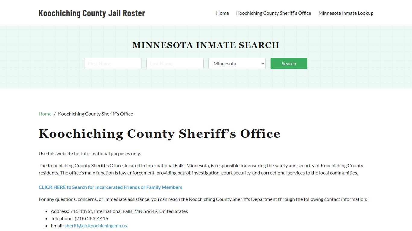 Koochiching County Sheriff Office, MN, Arrest Warrants Search